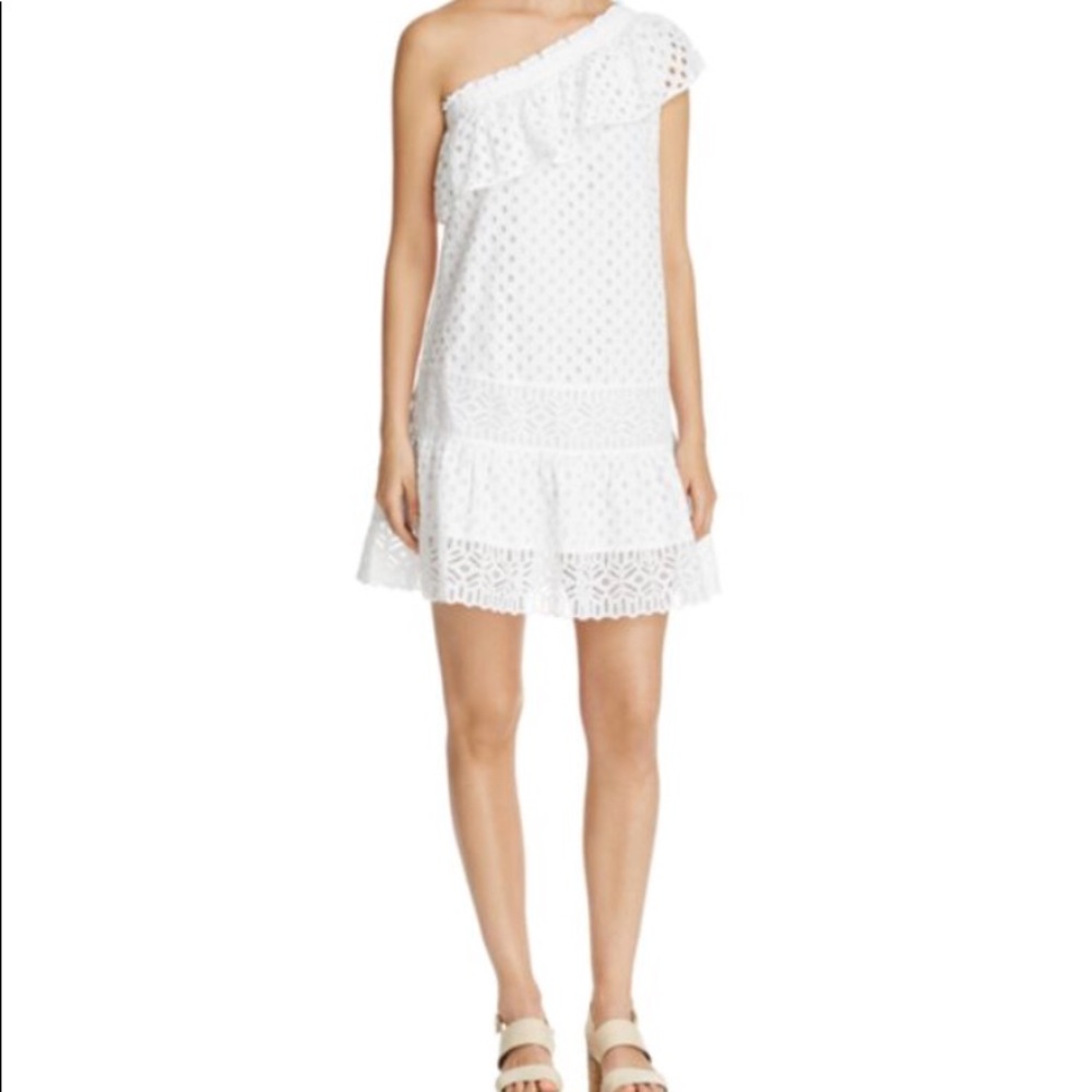 Tory Burch white eyelet one-shoulder chic dress